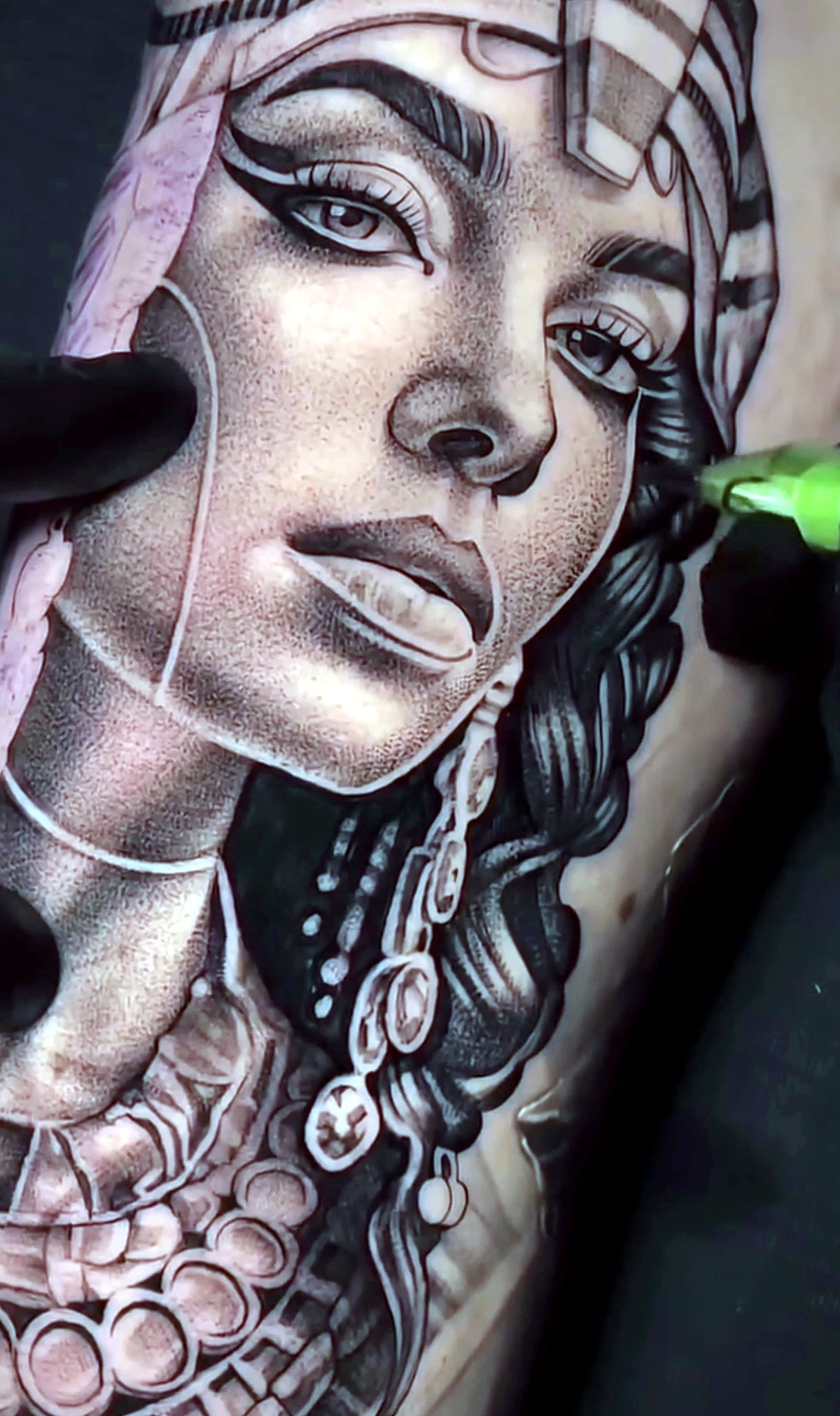 Black and grey realism Cleopatra portrait by Rav Singh at Inkology